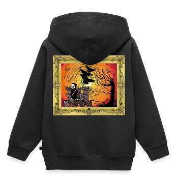 Horreur Moyen Âge Château Forteresse Faucheuse Mort - Sweat Premium à capuche enfant bio - noir - Dos - AI Model Kid Male (0cm)