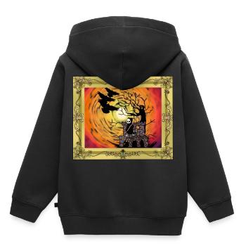 Moyen Age Château Sorcière Heure Halloween Horreur - Sweat Premium à capuche enfant bio - noir - Dos - AI Model Kid Male (0cm)