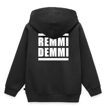 Remmi Demmi noir et blanc - Sweat Premium à capuche enfant bio - noir - Dos - AI Model Kid Male (0cm)