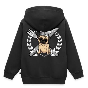 Pug Dog Cuisine Cuisine Chef Gastronomique - Sweat Premium à capuche enfant bio - noir - Dos - AI Model Kid Male (0cm)