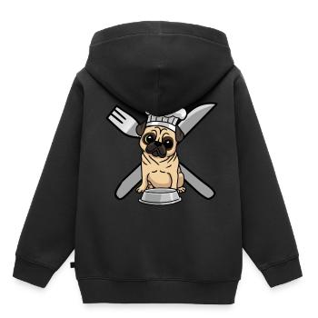 Mops Leben Hund Hunde hungrig kochen - Kinder Premium Organic Hoodie - Schwarz - Hinten - AI Model Kid Male (0cm)