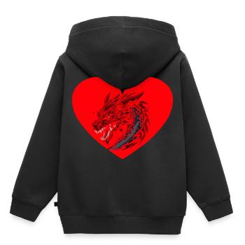 Amour, Dragon, Coeur, Créature mythique, Fable, Dragon - Sweat Premium à capuche enfant bio - noir - Dos - AI Model Kid Male (0cm)