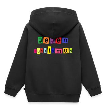 gegen Rassismus in bunt schwarz - Kinder Premium Organic Hoodie - Schwarz - Hinten - AI Model Kid Male (0cm)