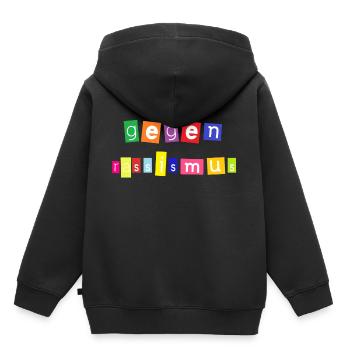 gegen Rassismus in bunt weiss - Kinder Premium Organic Hoodie - Schwarz - Hinten - AI Model Kid Male (0cm)