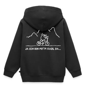 Cycliste Song - Oui Je suis là avec 'm Radl - Sweat Premium à capuche enfant bio - noir - Dos - AI Model Kid Male (0cm)