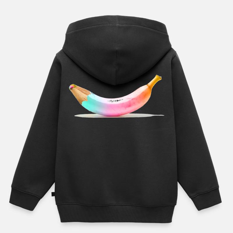 crayon de couleur banane - Sweat Premium à capuche enfant bio - noir