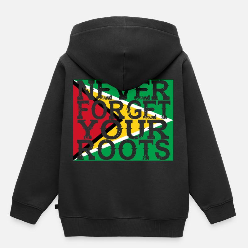 ne jamais oublier la maison racines Guyane - Sweat Premium à capuche enfant bio - noir