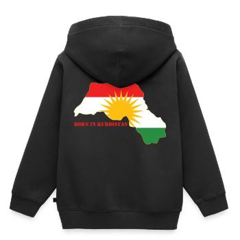 Né au Kurdistan - Sweat Premium à capuche enfant bio - noir - Dos - AI Model Kid Male (0cm)