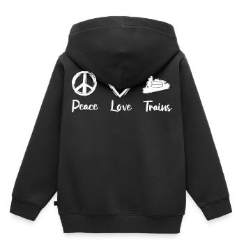 Peace Love Trains - Kids Premium Organic Hoodie - black - Back - AI Model Kid Male (0cm)