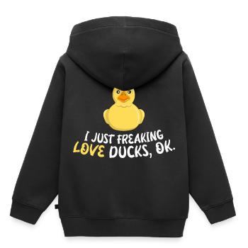 J’aime les canards, d’accord ? - Sweat Premium à capuche enfant bio - noir - Dos - AI Model Kid Male (0cm)