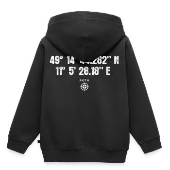 Roth Geocacher Geschenk Standort GPS Stadt - Kinder Premium Organic Hoodie - Schwarz - Hinten - AI Model Kid Male (0cm)