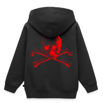 Totenschädel mit gekreuzten Knochen in rot - Kinder Premium Organic Hoodie - Schwarz - Hinten - AI Model Kid Male (0cm)