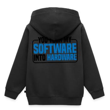 Vous transformez mon logiciel en matériel 9 - Sweat Premium à capuche enfant bio - noir - Dos - AI Model Kid Male (0cm)