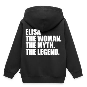 Femme, Mythe, Légende, Prénom Elisa - Sweat Premium à capuche enfant bio - noir - Dos - AI Model Kid Male (0cm)