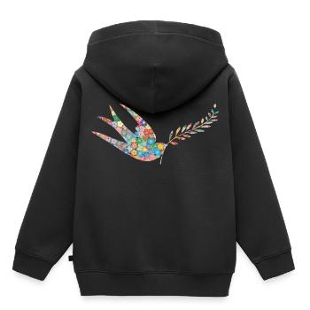 Friedenstaube Hippie Flowerpower - Kinder Premium Organic Hoodie - Schwarz - Hinten - AI Model Kid Male (0cm)