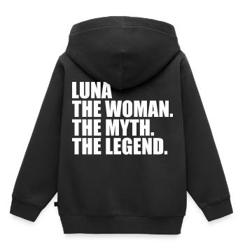 Femme, Mythe, Légende, Nom, Luna - Sweat Premium à capuche enfant bio - noir - Dos - AI Model Kid Male (0cm)