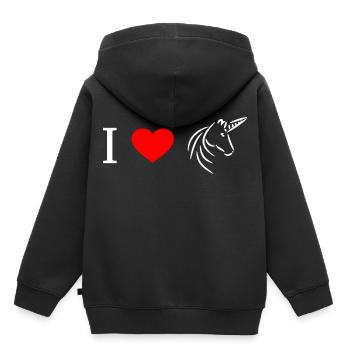 J'aime les licornes - j'aime les licornes - Sweat Premium à capuche enfant bio - noir - Dos - AI Model Kid Male (0cm)