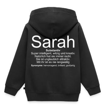 Namensdefinition Sarah - Kinder Premium Organic Hoodie - Schwarz - Hinten - AI Model Kid Male (0cm)
