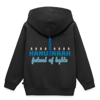 Hanoukka, Hanoukka, fête des lumières, cadeau, chemise - Sweat Premium à capuche enfant bio - noir - Dos - AI Model Kid Male (0cm)