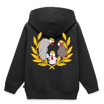 Baustelle Bauherr Einsatz Team Maurer Hühner Job - Kinder Premium Organic Hoodie - Schwarz - Hinten - AI Model Kid Male (0cm)
