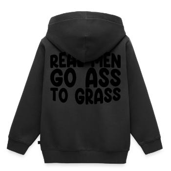 De vrais hommes vont du cul à l’herbe 3 - Sweat Premium à capuche enfant bio - noir - Dos - AI Model Kid Male (0cm)