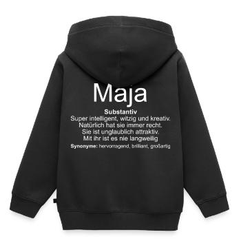 Name Definition Maja - Kinder Premium Organic Hoodie - Schwarz - Hinten - AI Model Kid Male (0cm)