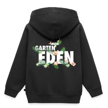 Flamingo Garten Eden Paradise - Kinder Premium Organic Hoodie - Schwarz - Hinten - AI Model Kid Male (0cm)