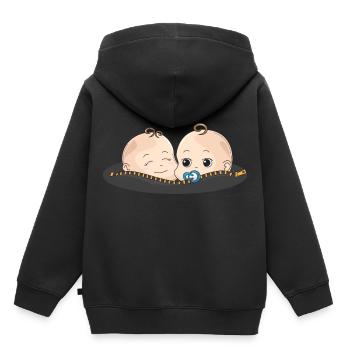 Jumeaux bébé sucettes cadeau ventre de bébé - Sweat Premium à capuche enfant bio - noir - Dos - AI Model Kid Male (0cm)