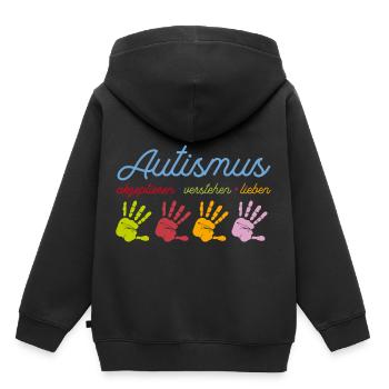 Autismus - Kinder Premium Organic Hoodie - Schwarz - Hinten - AI Model Kid Male (0cm)