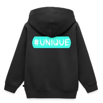 #Unique, Einzigartig, Besonders, Social,Hashtag - Kinder Premium Organic Hoodie - Schwarz - Hinten - AI Model Kid Male (0cm)