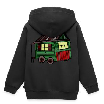 Fière roulotte de cabane en bois constructeur maison - Sweat Premium à capuche enfant bio - noir - Dos - AI Model Kid Male (0cm)