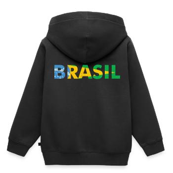Brasilien Flaggendesign in Nationalfarben - Kinder Premium Organic Hoodie - Schwarz - Hinten - AI Model Kid Male (0cm)