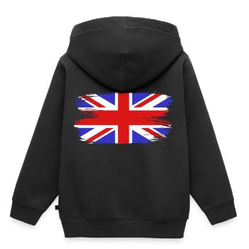 Flag England GB Royaume-Uni - Sweat Premium à capuche enfant bio - noir - Dos - AI Model Kid Male (0cm)