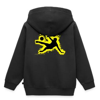 Sport Fuß Gelb und Schwarz Umriss - Kinder Premium Organic Hoodie - Schwarz - Hinten - AI Model Kid Male (0cm)