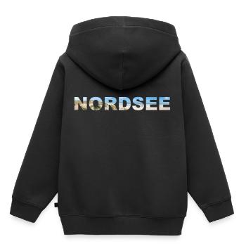 Nordsee Panorama Schriftzug - Kinder Premium Organic Hoodie - Schwarz - Hinten - AI Model Kid Male (0cm)