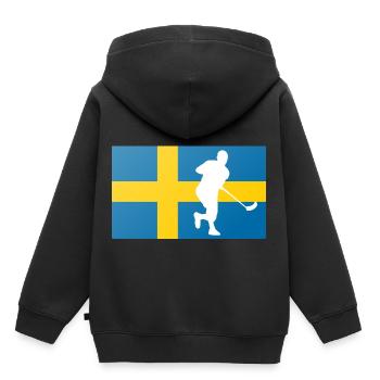 floorball - Kinder Premium Organic Hoodie - Schwarz - Hinten - AI Model Kid Male (0cm)
