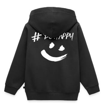 #BE HAPPY - Kids Premium Organic Hoodie - black - Back - AI Model Kid Male (0cm)