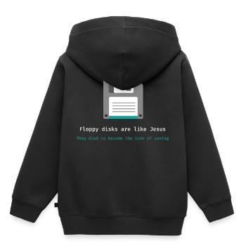 Floppy disks are like Jesus - nerd, gamer - Kids Premium Organic Hoodie - black - Back - AI Model Kid Male (0cm)