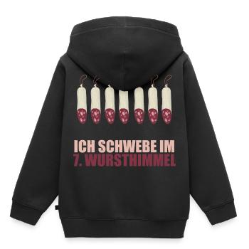 Ich schwebe im 7 Wursthimmel - Kinder Premium Organic Hoodie - Schwarz - Hinten - AI Model Kid Male (0cm)
