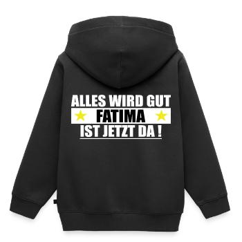 Fatima Nom Prénom Anniversaire - Sweat Premium à capuche enfant bio - noir - Dos - AI Model Kid Male (0cm)