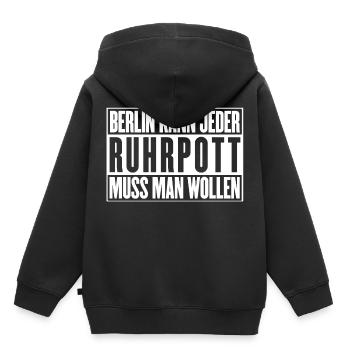 Berlin kann jeder, Ruhrpott muss man wollen - Kinder Premium Organic Hoodie - Schwarz - Hinten - AI Model Kid Male (0cm)