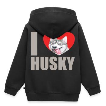 Husky Glitzer Hundehalter Hundehaare - Kinder Premium Organic Hoodie - Schwarz - Hinten - AI Model Kid Male (0cm)