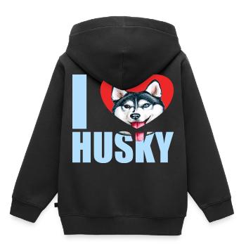 Husky Glitzer Hundehalter Hundehaare - Kinder Premium Organic Hoodie - Schwarz - Hinten - AI Model Kid Male (0cm)