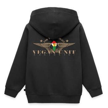 KURDISTAN UNITÉ VÉGÉTALIENNE - Sweat Premium à capuche enfant bio - noir - Dos - AI Model Kid Male (0cm)