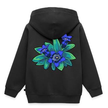 Alpen Blume Enzian Flora Gebirge Blüte Blumen - Kinder Premium Organic Hoodie - Schwarz - Hinten - AI Model Kid Male (0cm)