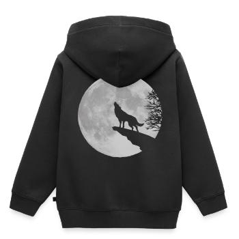Werwolf Wolf heulen Mond Vollmond Klippe Felsen - Kinder Premium Organic Hoodie - Schwarz - Hinten - AI Model Kid Male (0cm)