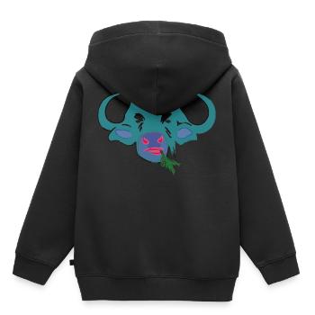 Büffel Wasserbüffel Wisent Kunstdruck Hip - Kinder Premium Organic Hoodie - Schwarz - Hinten - AI Model Kid Male (0cm)