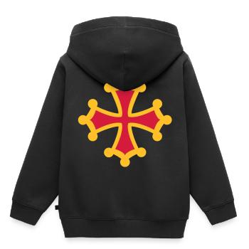 croix occitane - Sweat Premium à capuche enfant bio - noir - Dos - AI Model Kid Male (0cm)