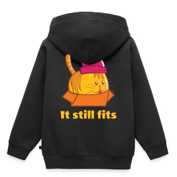 Il convient toujours - Chat épais dans le carton - Sweat Premium à capuche enfant bio - noir - Dos - AI Model Kid Male (0cm)