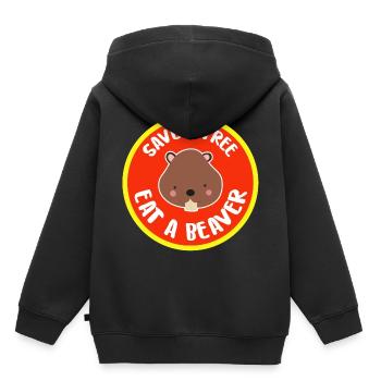 Bieber Bäume Umweltschutz süß Grillen Geschenkidee - Kinder Premium Organic Hoodie - Schwarz - Hinten - AI Model Kid Male (0cm)